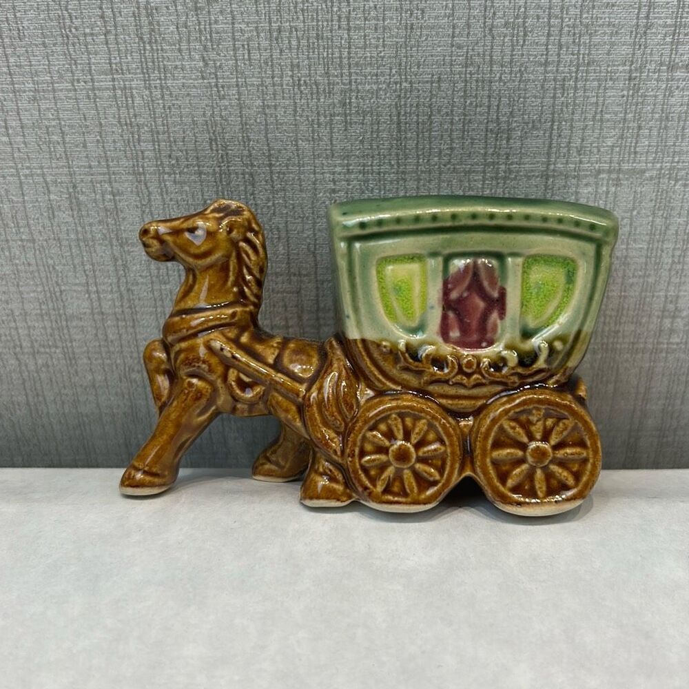 Vintage Horse & Carriage Collectible Toothpick Holder Flower Bud Vase Miniature